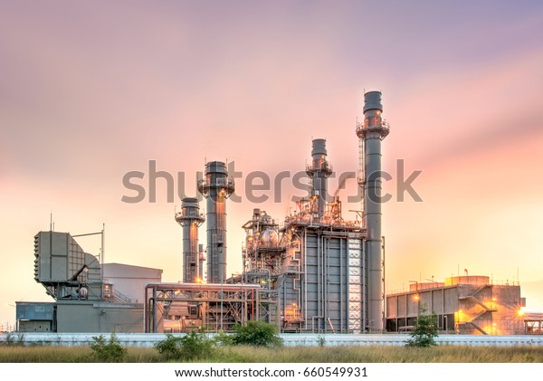 electric power plant during sunset time,Gas turbine\
electrical 