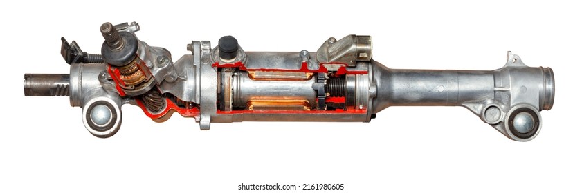 The Electric Power Steering Of A Car With A Section Of The Transmission Mechanism Of The Worm Group. Automotive Parts. Isolated On White Background.