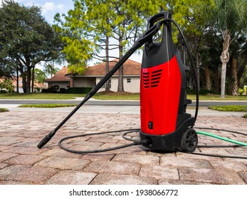 Electric Powered Pressure Washer. Power Wash Cleaning Service Equipment.