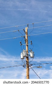 electric pylon with wooden stem in America, USA