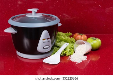 Electric Rice Cooker, In The Kitchen Red In Modern Home