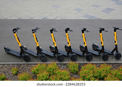electric scooters in the parking lot