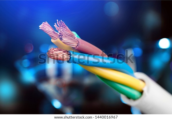 Electric\
screened cable with many wires isolated on\
grey