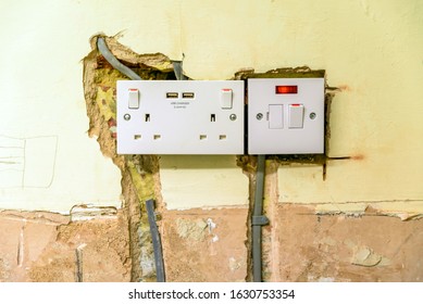 Electric Socket In A Wall During Renovation In England Uk