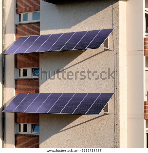 Electric solar panel on the\
house wall