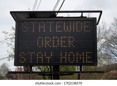 An Electric STATEWIDE ORDER STAY HOME Sign Related To Corona Virus Pandemic.