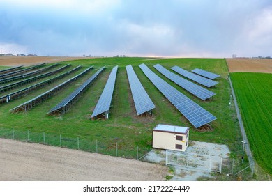 Electric Substation Next To Solar Panels, Electric Booth