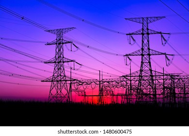 Electric tower in sunset, North China