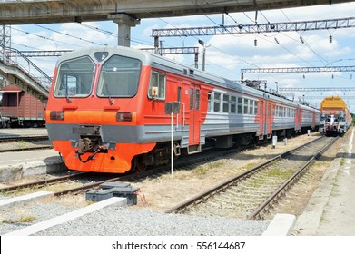 The Electric Train On The Siding Station
