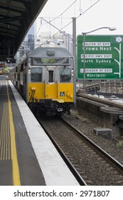 Electric Train In Sydney, Australia Arriving At Train Station