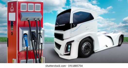 Electric Truck With Charging Station. Concept