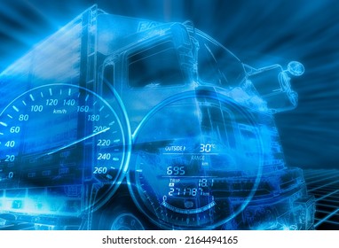 Electric truck and driverless autonomous vehicle concept. Electric vehicle trailer truck. Futuristic autonomous car. Freight transportation. Logistic truck transport technology. Self driving car. - Powered by Shutterstock