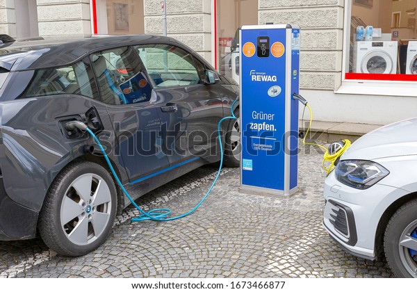 Electric vehicle charging\
location.\
Regensburg.Germany.02.21.2020
