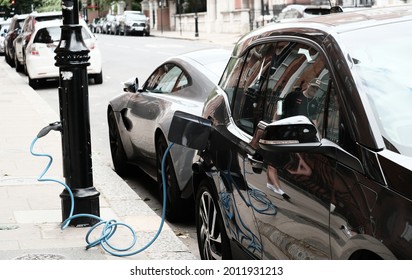 Electric Vehicle Charging Point In London. Taken In London On 19 June 2021. 