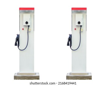 Electric Vehicle Charging Station (EV Charger). White Background, Copy Space.