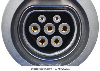 Electric Vehicle (EV) Charging Socket At A Home Recharging Point / Station In The UK