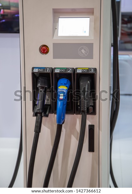 Electric vehicle EV charging station. Power\
supply for electric car\
charging