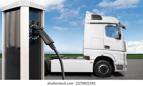 Electric vehicles charging station on a background of a truck. Concept