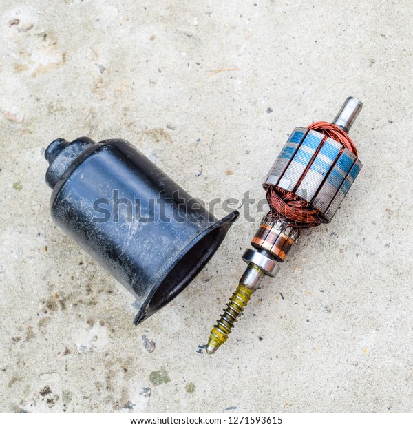 Electric wiper motor for car wipers. Disassembled\
electric motor.