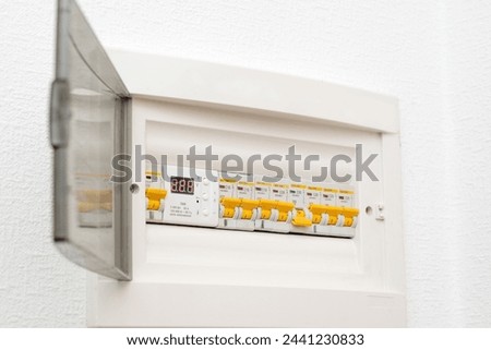Electrical cabinet with automatic fuses. Electrical distribution box. Fuse block.