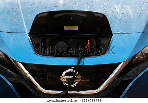 Electrical Cable Car From A Nissan Car At\
Amsterdam The Netherlands\
4-2-2021