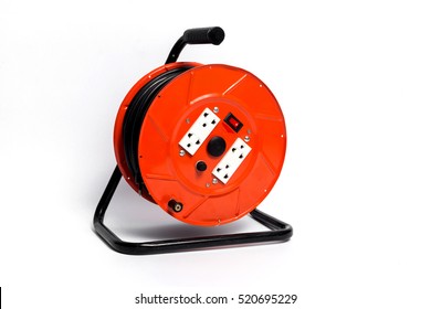Electrical cable extension reel isolated on white background.Red Cable Reels.