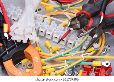 Electrical Component Kit And Tools To Use In Electrical Installations