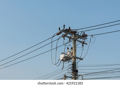 Electrical Concrete Pole On Blue Sky Stock Photo (Edit Now) 421921183