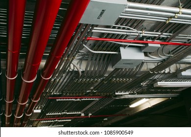 Electrical Conduits System Metal Pipeline Installed Stock Photo ...