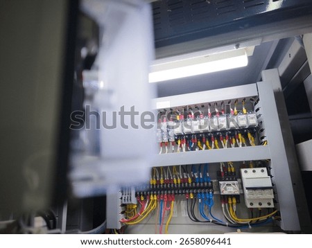 Electrical control panels with terminals connection and wire circuit control relays contactors.