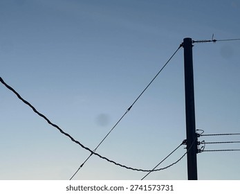 Electrical distribution lines crossing dramatic sunset horizon