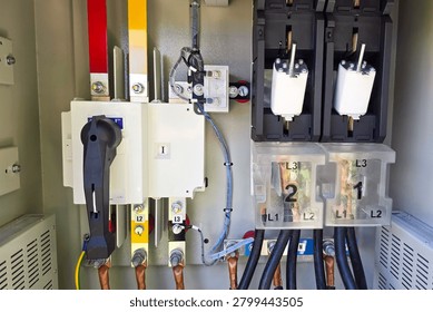 Electrical Distribution Panel with Three Phase Busbars and Switch Disconnectors