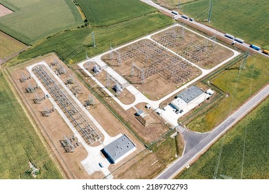 Electrical Distribution Substation, Power Lines, Aerial View