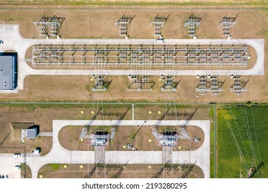 Electrical Distribution Substation, Power Lines, Aerial View