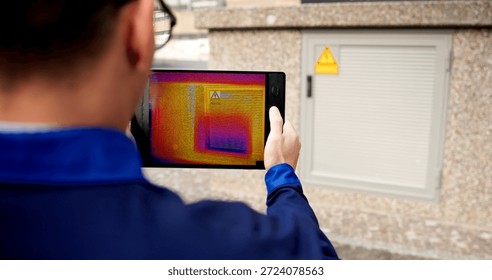 Electrical Engineer Detecting Overheating Using Thermal Camera Thermography For Safety