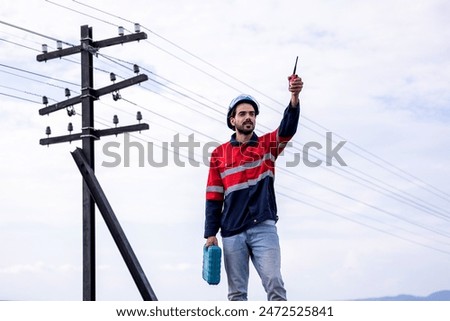 Electrical engineer man checking Power at Contruction Site. electrical engineer inspect the electrical systems at the equipment site