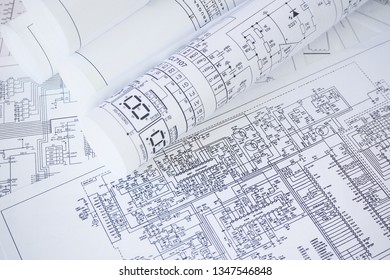 Electrical Engineering Drawings Electronics Engineer Work Stock Photo ...