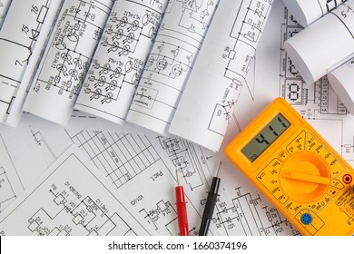 Electrical Engineering Drawings And Digital Multimeter