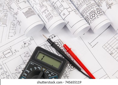 Electrical Engineering Drawings And Digital Multimeter