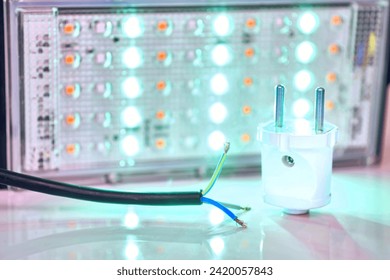 Electrical equipment connection. Core electric cable and light LED lamp                               