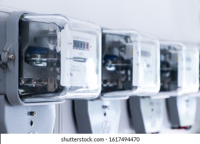 Electrical equipment.energy meter is a device that measures the amount of electric energy consumed by a residence, a business, or an electrically powered device - Shutterstock ID 1617494470