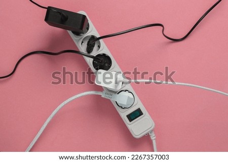 Electrical Extension cord with different plugs and adapters. Top view
