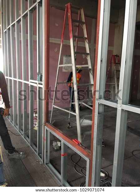 Electrical Installation Emt Conduit Embedded Wall Stock Photo