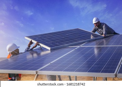 Electrical, Instrument Technician Fix And Maintenance For New Solar Panel At Solar Electrical System Field 