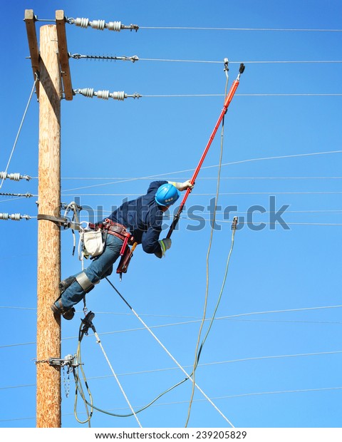 Electrical Lineman Student Working On Pole Stock Photo (Edit Now) 239205829