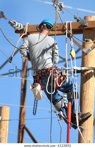 Electrical Lineman Working On Lines Stock Photo (Edit Now) 6123892