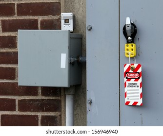 Electrical Lock Out Tag Placed On A Breaker Panel