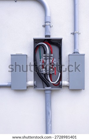 Electrical meter panel box with integrated service disconnects and transfer switch system for generator backup power, showing wiring layout for uninterrupted residential energy supply in the United States.
