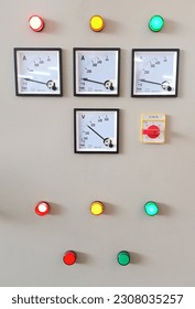 electrical panel consisting of ammeters, volt meters and selector switch