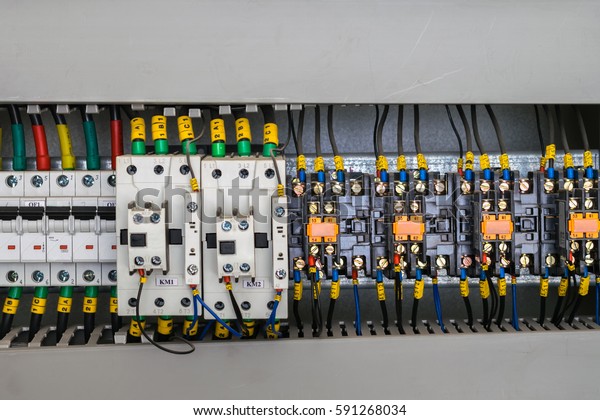 Electrical Panel Has Switch Wires Relays Stock Image